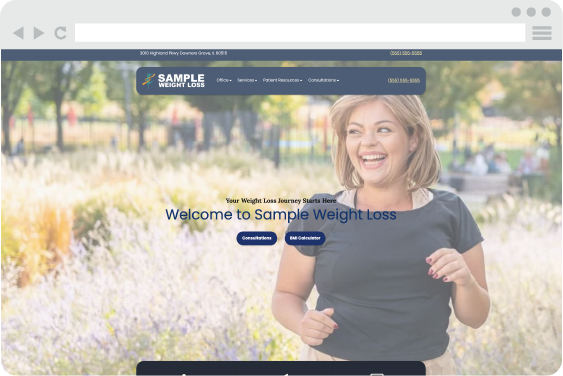 screenshot of sample weight loss clinic web design