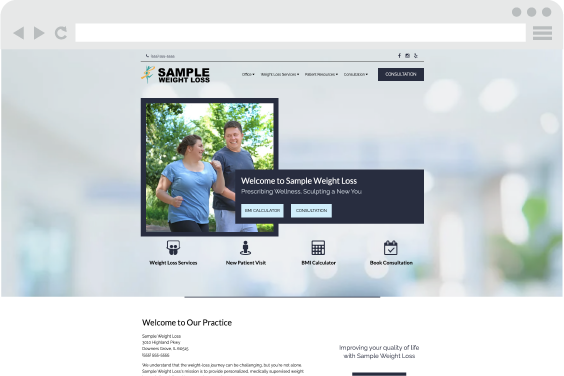 screenshot of a sample weight loss marketing website
