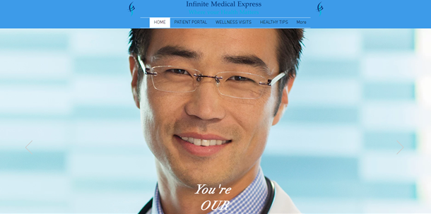 A medical practice website featuring a smiling doctor