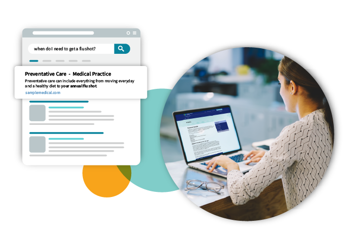 Woman working on her laptop focused on medical SEO tasks
