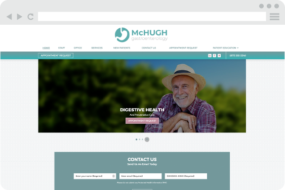 Gastroenterology Website Design for McHUGH Gastroenterology with a banner image of a smiling older man