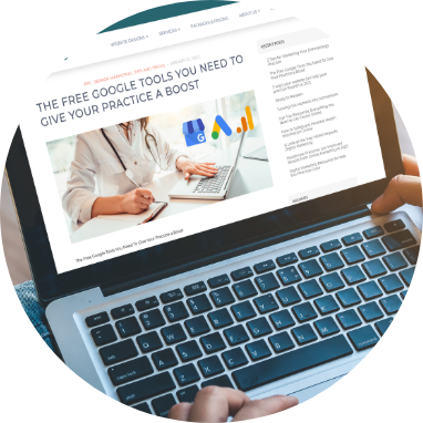 Person using a laptop showing website design for doctors