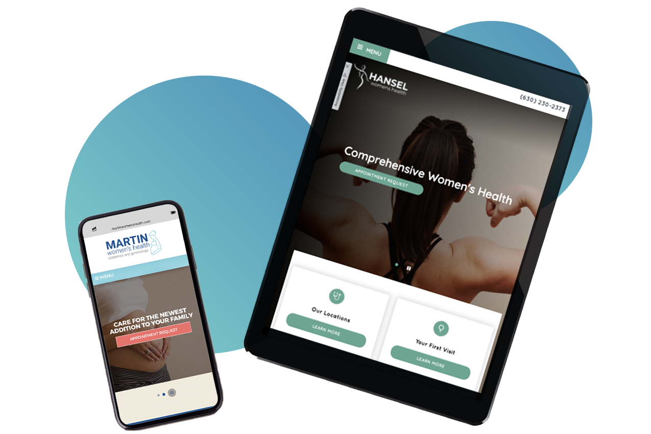 Tablet and smartphone showing Ob Gyn Website Design.