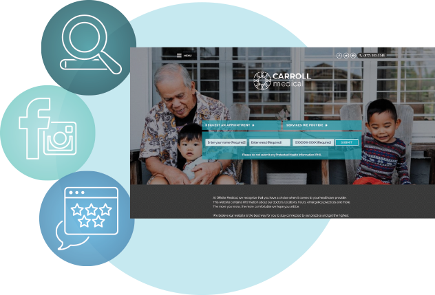 Website design for doctors featuring a family photo