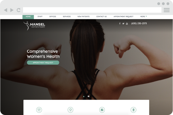 Ob Gyn Website Design for HANSEL Women's Health featuring a person flexing their arms.