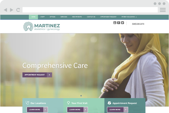 MARTINEZ ob gyn website design featuring a pregnant woman