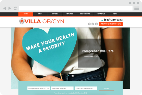 Ob Gyn Website Design from Villa OB/GYN with a banner, clinic name, and patient request form.