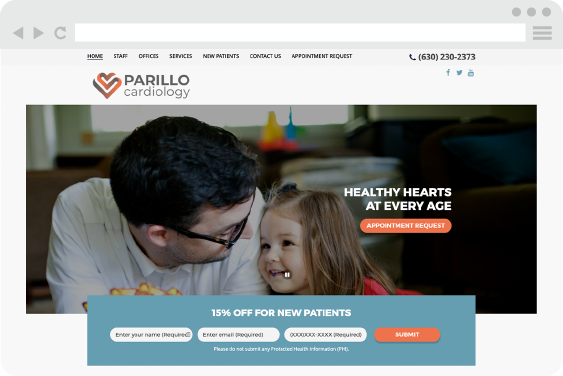 Cardiology ‎website design screenshot of Parillo Cardiology