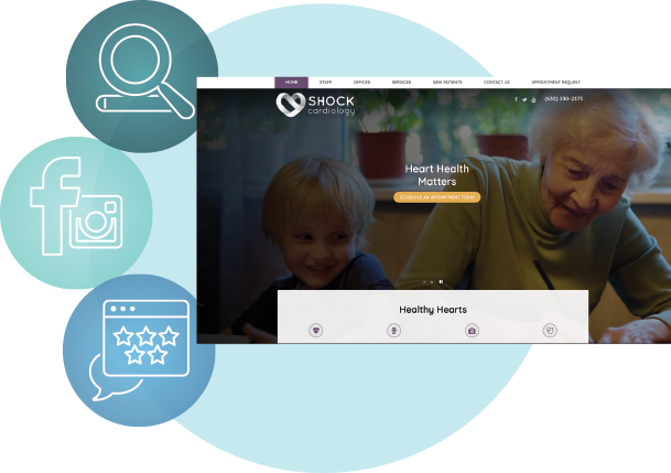 A Cardiology ‎website design from Shock Cardiology with a smiling elderly woman and child