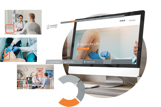 Medical consultations and a urology website design on a computer monitor