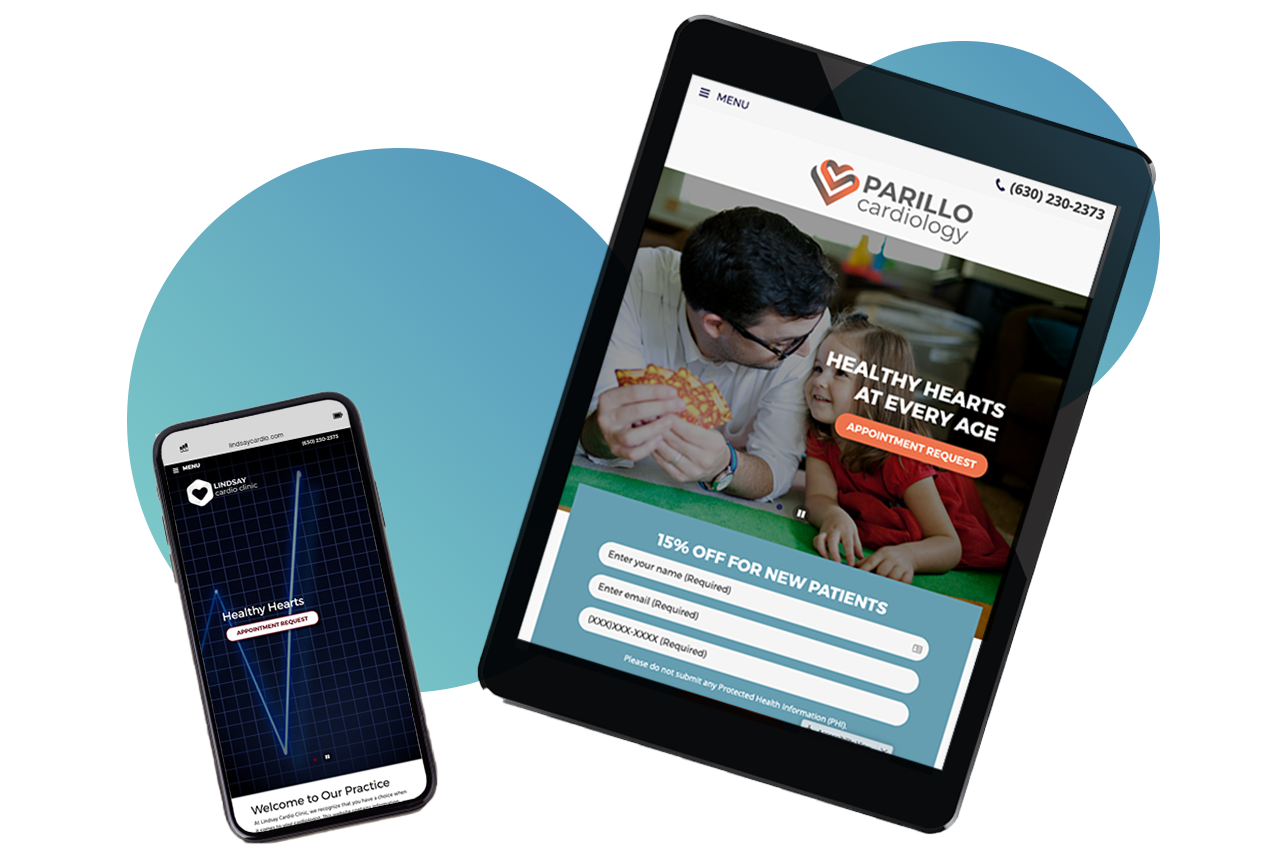 Cardiology ‎website design displayed on smartphone and tablet