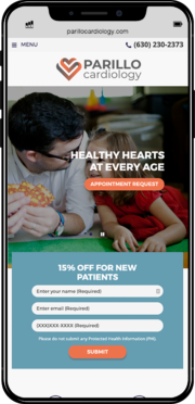 Parillo cardiology ‎website design displayed on a smartphone