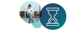 A person using a smartphone next to an hourglass icon, representing how HIPAA compliant email helps minimize patient waiting time.
