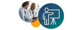 Business discussion beside a presentation icon symbolizing the role of HIPAA compliant email in easing staff workload
